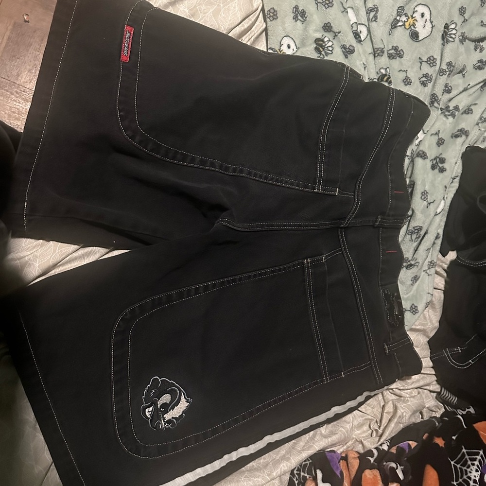 JNCO Black Jean Shorts with White Stitching